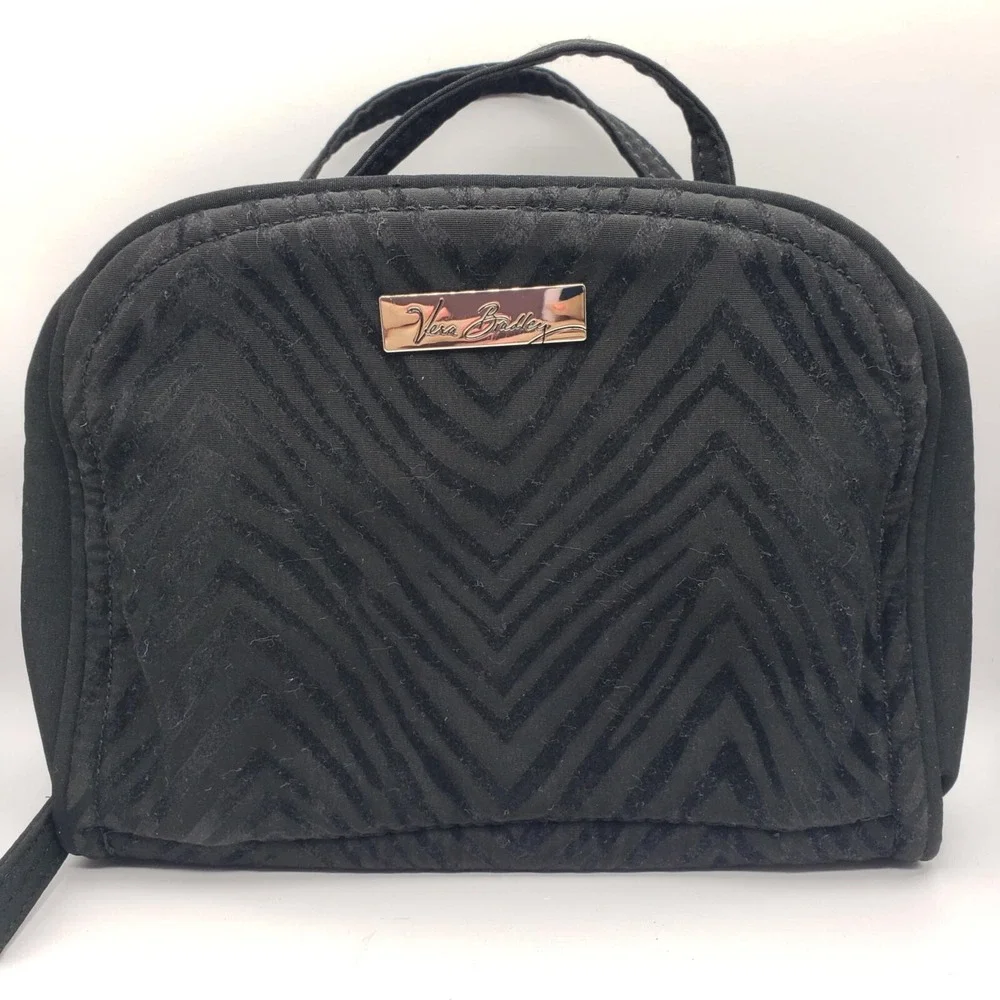 Vera Bradley 6 Pocket Travel Jewelry Organizer Classic Black Zebra Dome Velvet